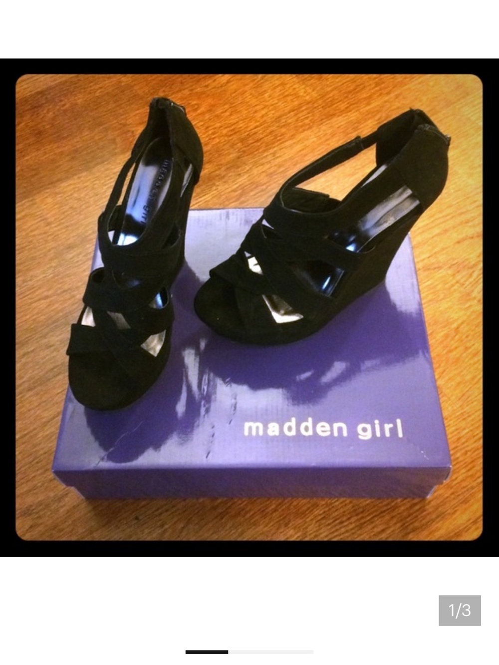 Madden Girl Black Strappy Wedge Heels